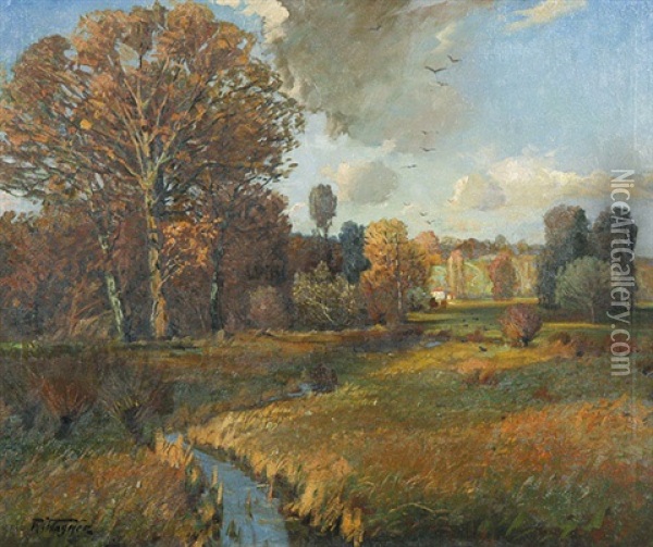 Herbstlich Landschaft Mit Bachlauf Oil Painting - Karl Theodor Wagner