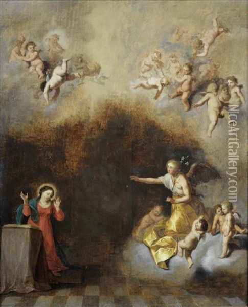 The Annunciation Oil Painting - Cornelis Van Poelenburgh