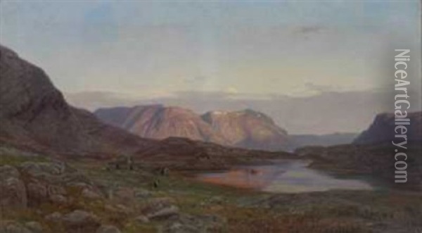 Aftenstemning Ved Stavnaes I Sondfjord Oil Painting - Amaldus Clarin Nielsen