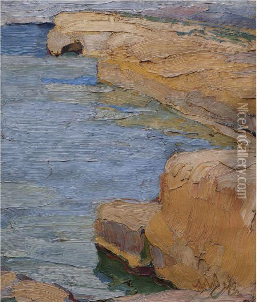 A Rocky Coast Oil Painting - Nicholaos Lytras