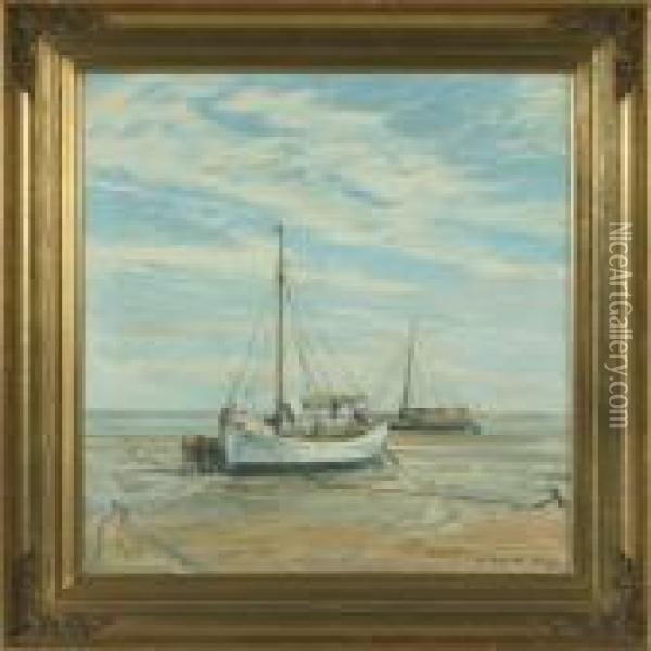 Fisher Boats On The Shore Oil Painting - Heinrich Dohm