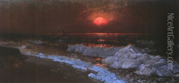 Sonnenuntergang Am Meer Oil Painting - Johann (Jan) Klepinski