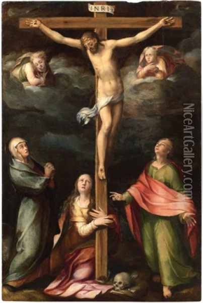 Crocifissione Con La Madonna, La Maddalena E San Giovanni Oil Painting - Marcello Venusti