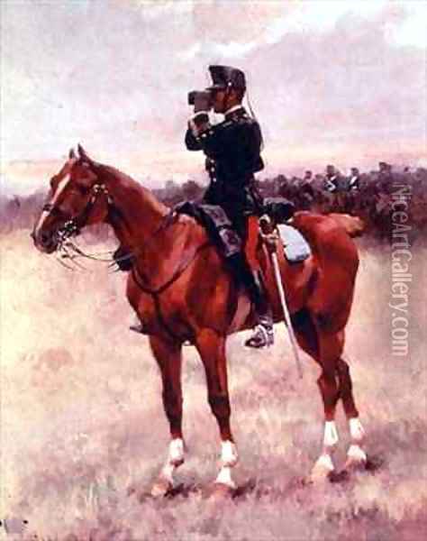 The Spanish Cavalry Officer Oil Painting - Josep Cusachs y Cusachs