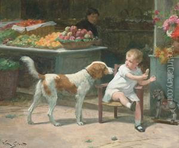 A Hungry Companion Oil Painting - Victor-Gabriel Gilbert