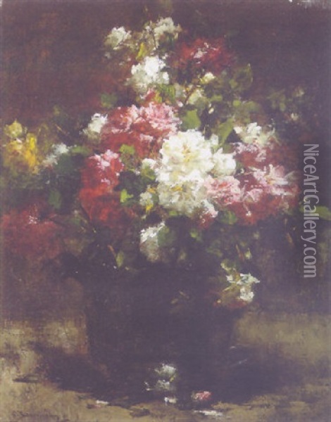 Roses In An Urn Oil Painting - Georges Jeannin