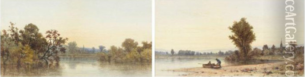 Lake Sunset Oil Painting - Andrew Fisher Bunner