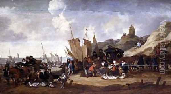 A Scene on the Coast near Scheveringen Oil Painting - Hendrick de Meyer