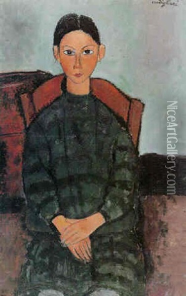 Fillette Au Tablier Noir Oil Painting - Amedeo Modigliani