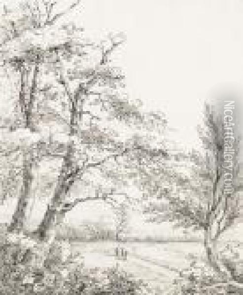 Drei Spazierganger In Einer Waldlichtung Oil Painting - Robert Zund