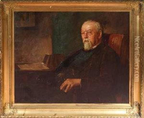 A Portrait Of A Bearded Gentleman Seated In His Study Oil Painting - James Edgar Mitchell