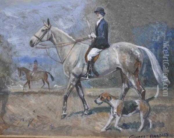 Lady On Horseback With Hounds Oil Painting - Cuthbert Bradley