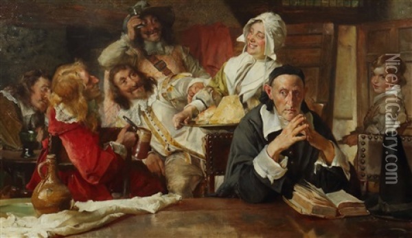 Vier Musketiere Im Wirtshaus Oil Painting - Edgar Bundy