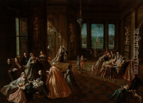 L'interno Di Un Palazzo Con Una Elegante Compagnia Oil Painting - Giovanni Domenico Lombardi
