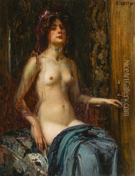 Semi-nude Woman With A Sword Oil Painting - Eduard Veith