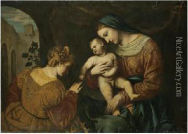 The Mystic Marriage Of Saint Catherine Oil Painting - Alessandro Bonvicino (Moretto da Brescia)