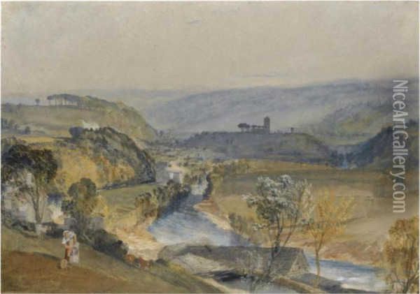 The Valley Of Washburn And Leathley Church Oil Painting - Joseph Mallord William Turner