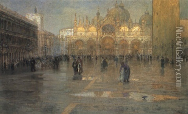 Piazza San Marco Oil Painting - Pietro Fragiacomo