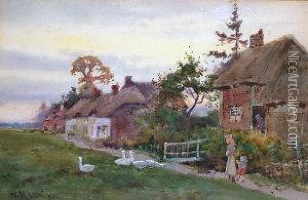 Cottage Scene With Ducks Oil Painting - William Matthison