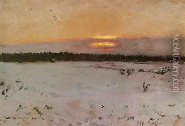 Winter Landscape Oil Painting - Jozef Chelmonski