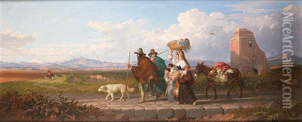 Travellers In The Roman Campagna Oil Painting - Penry Williams