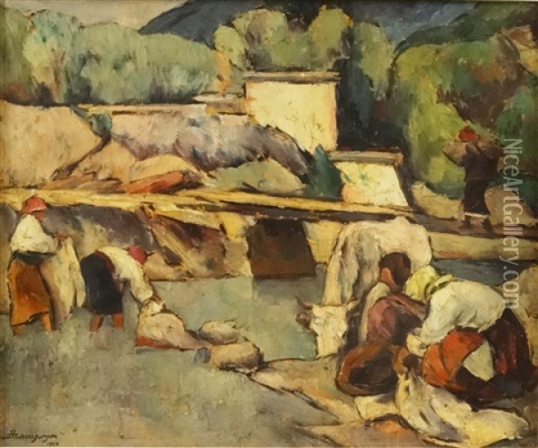 Laundresses At The River Oil Painting - Ion Theodorescu Sion