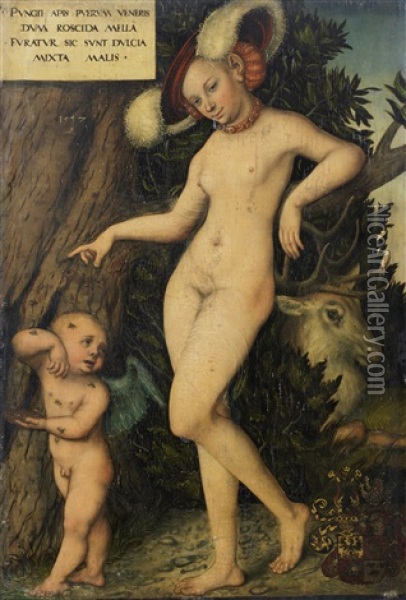 Venus With Cupid Stealing Honey Oil Painting - Lucas Cranach the Elder