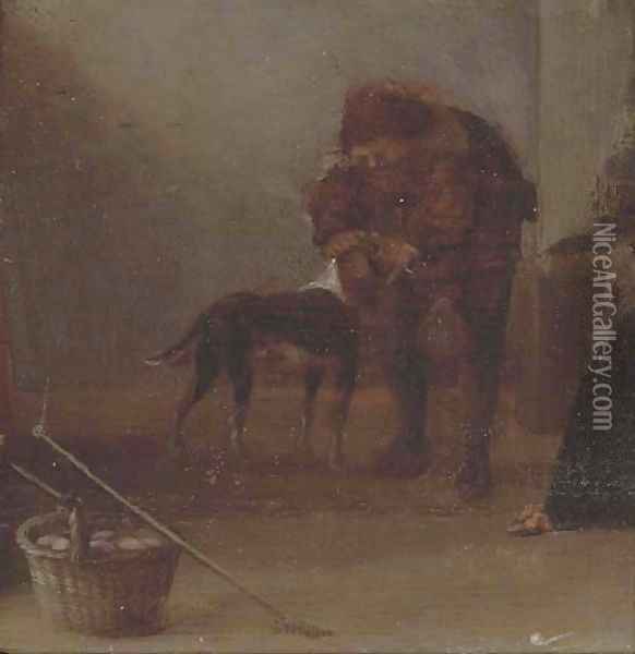 A peasant with his dog Oil Painting - Adriaen Brouwer