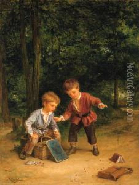 Playing Marbles Oil Painting - Andre Henri Dargelas