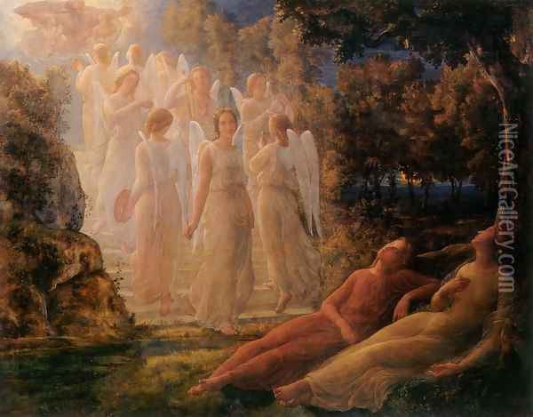 Le Poème de l'âme - L'Échelle d'or (The Poem of the Soul - The Golden Ladder) Oil Painting - Anne-Francois-Louis Janmot