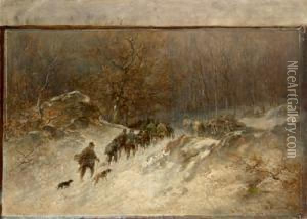 Compagnia Di Cacciatori In Inverno Oil Painting - Anton Burger
