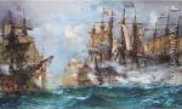 The Battle Of Camperdown Oil Painting - Charles Edward Dixon