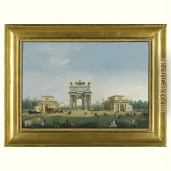 Milan, View Of The Arch Of Peace Oil Painting - Giuseppe Bernardino Bison