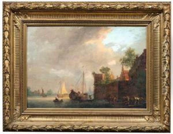 Hollandische Kanallandschaft Mit Befestigter Stadt Oil Painting - Pieter Jacobsz. Van Liender