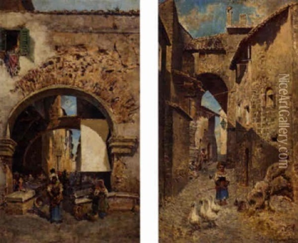 A Market Scene Oil Painting - Mariano De Franceschi