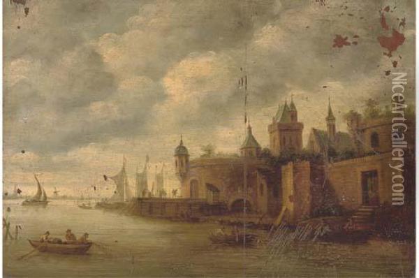 A Town On A River With Fishermen Oil Painting - Jan van Goyen
