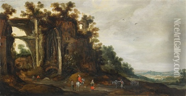 Felsenlandschaft Mit Ruinen Und Blick In Ein Tal Oil Painting - Philips de Momper the Elder
