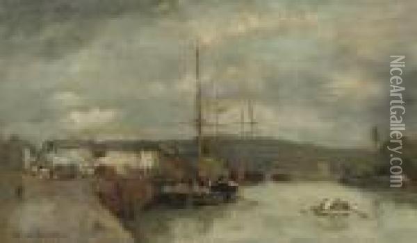 Boats In A Harbour Oil Painting - Albert Lebourg