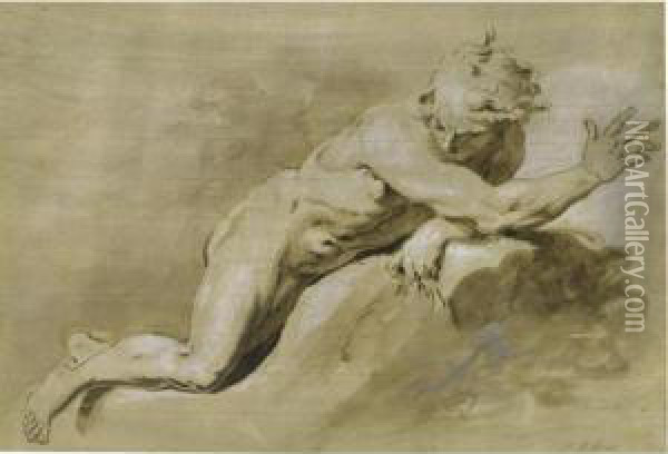 A Male Nude Lying On A Rock Oil Painting - Pietro Antonio Novelli