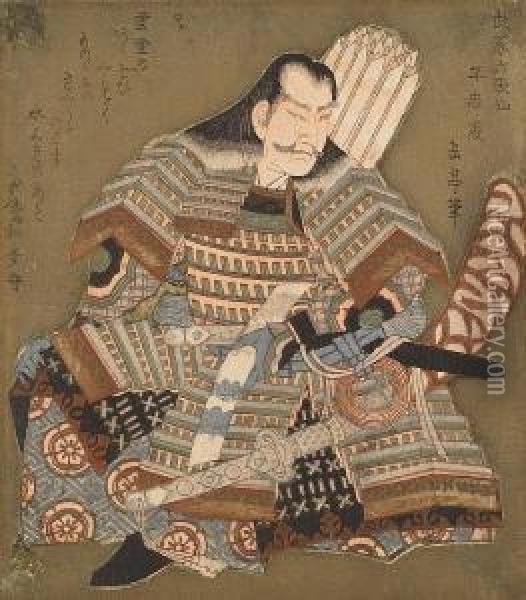 An Actor By A Bridge With Two 
Kyoka Poems Oil Painting - Toyokuni
