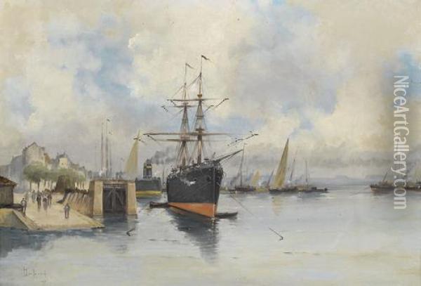 Schiffe Im Hafen Oil Painting - Eugene Galien-Laloue