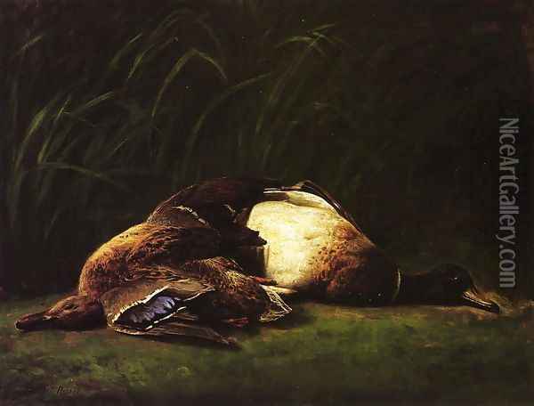 Nature Mort - Hen and Drake Mallard Oil Painting - George Hetzel