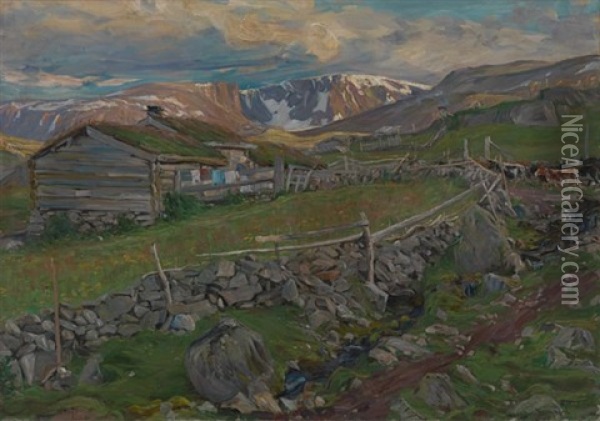 Seter Pa Hoyfjellet Oil Painting - Nils Gustav Wentzel