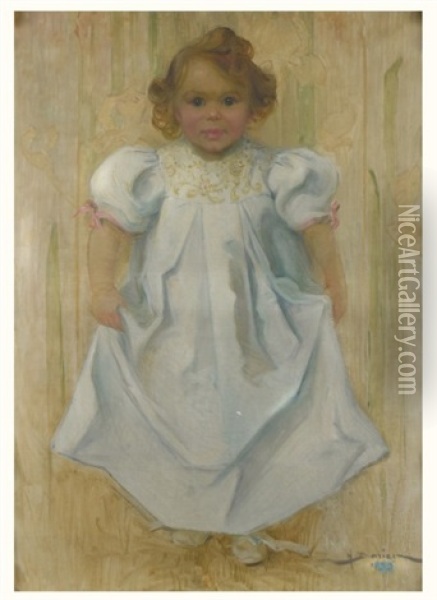 Portrait D'une Fillette En Robe Blanche Oil Painting - Henri Gaston Darien