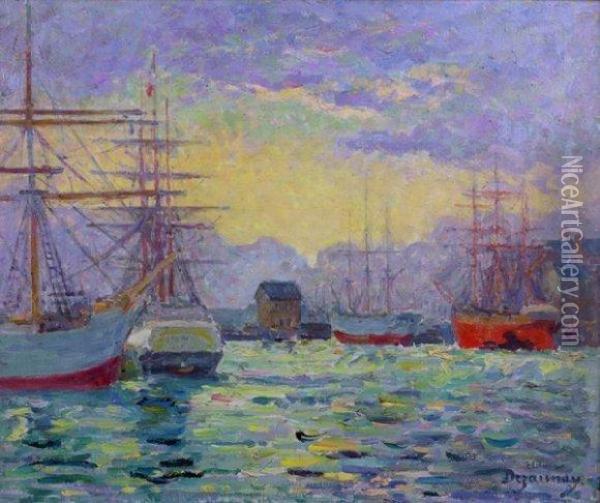 Vue D'un Port Oil Painting - Emile Alfred Dezaunay