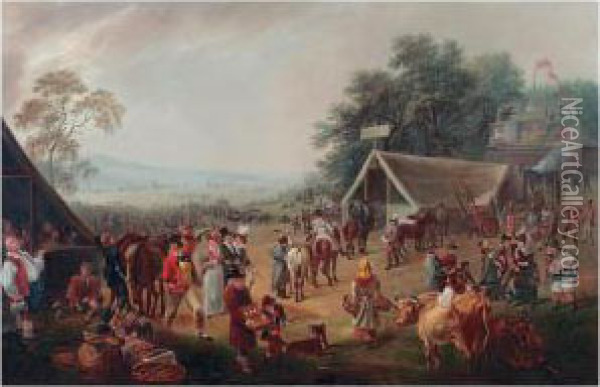 A County Fair With Numerous Figures And Animals Oil Painting - Thomas Fairbairn