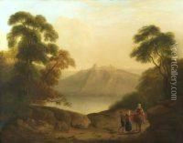 Italian View With Figures Oil Painting - Richard Wilson