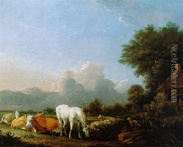 Landschap Met Een Schimmel En Vee Oil Painting - Albert Jansz Klomp