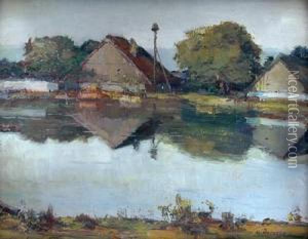 Landscape With Pond. Oil Painting - Alois Kalvoda