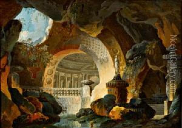 Grotte Oil Painting - Charles Louis Clerisseau